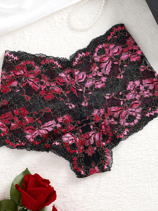 French Lace High-Waist Panties with Unique Embroidery, Breathable Underwear