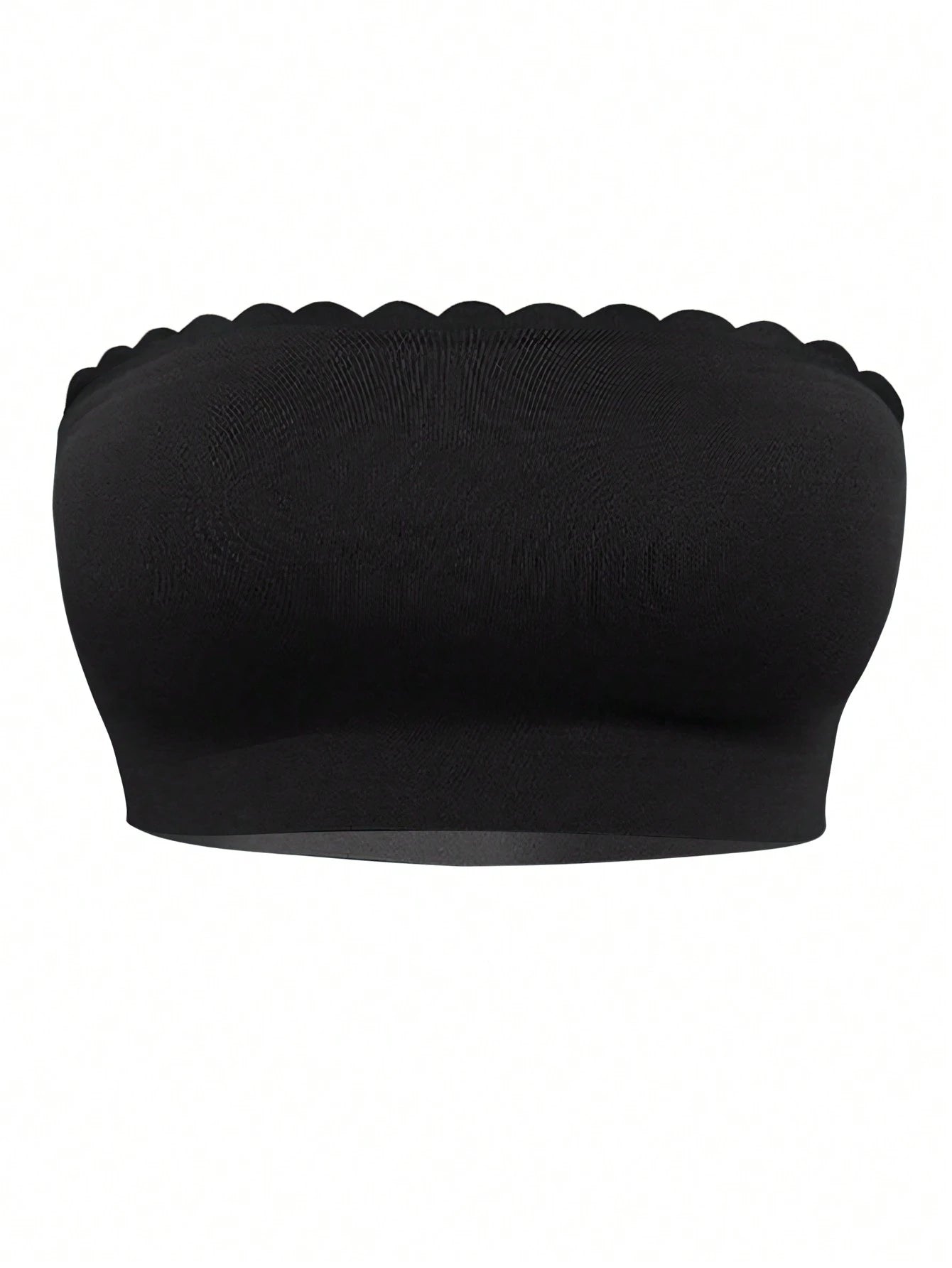 Ribbed Edge Plain Seamless Sexy Gathered Non-Wired Strapless Bra Black