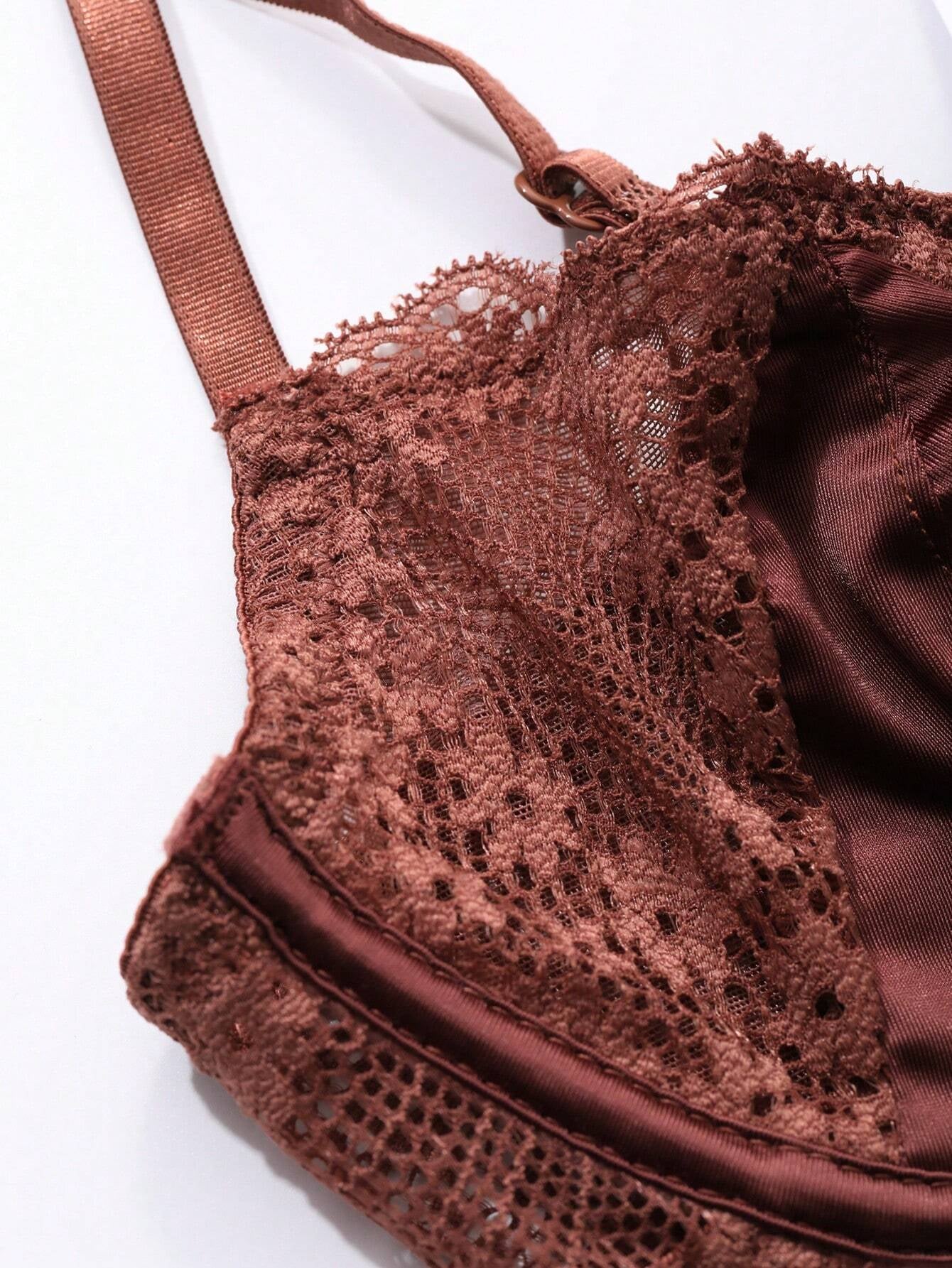 Sexy Pure Desire Women's Half Cup French Thin Lace Bra DarkRed