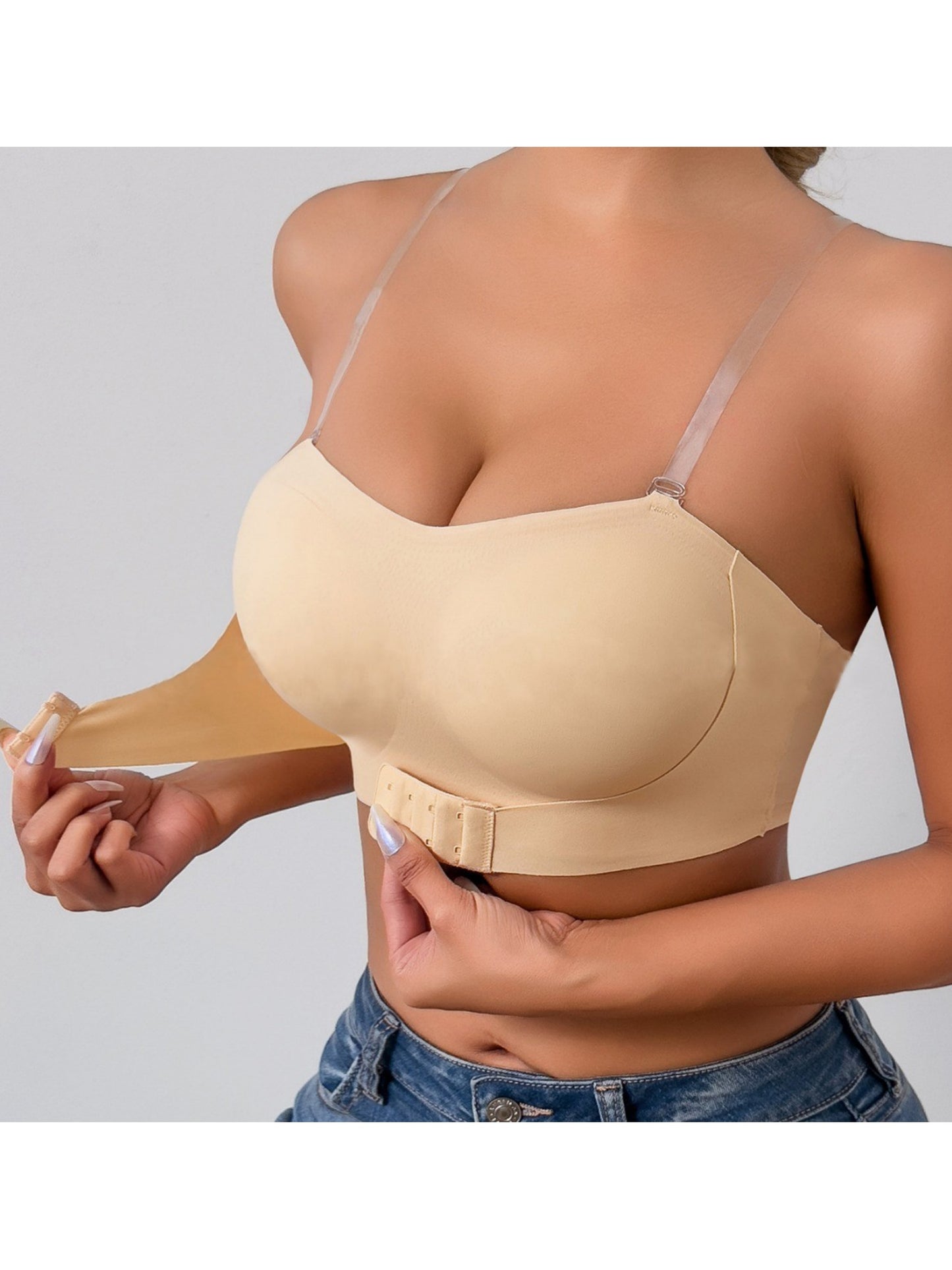 One-piece Front Closure Seamless Wireless Comfortable & Adjustable Bra,Invisible Shoulder Straps