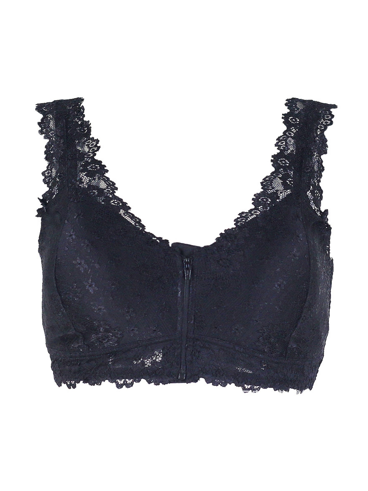 Women's Lace Front Closure Padded Everyday Short Bra,Plus Size Black