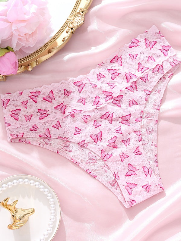 Personalized Butterfly Embroidery Lace Sheer Comfortable Cotton Breathable Low-Rise Underwear
