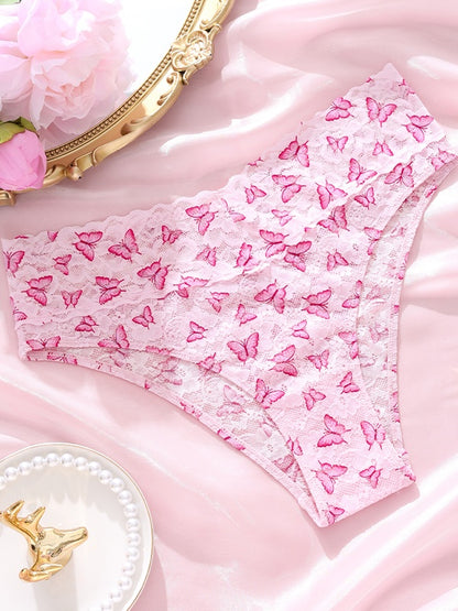 Personalized Butterfly Embroidery Lace Sheer Comfortable Cotton Breathable Low-Rise Underwear