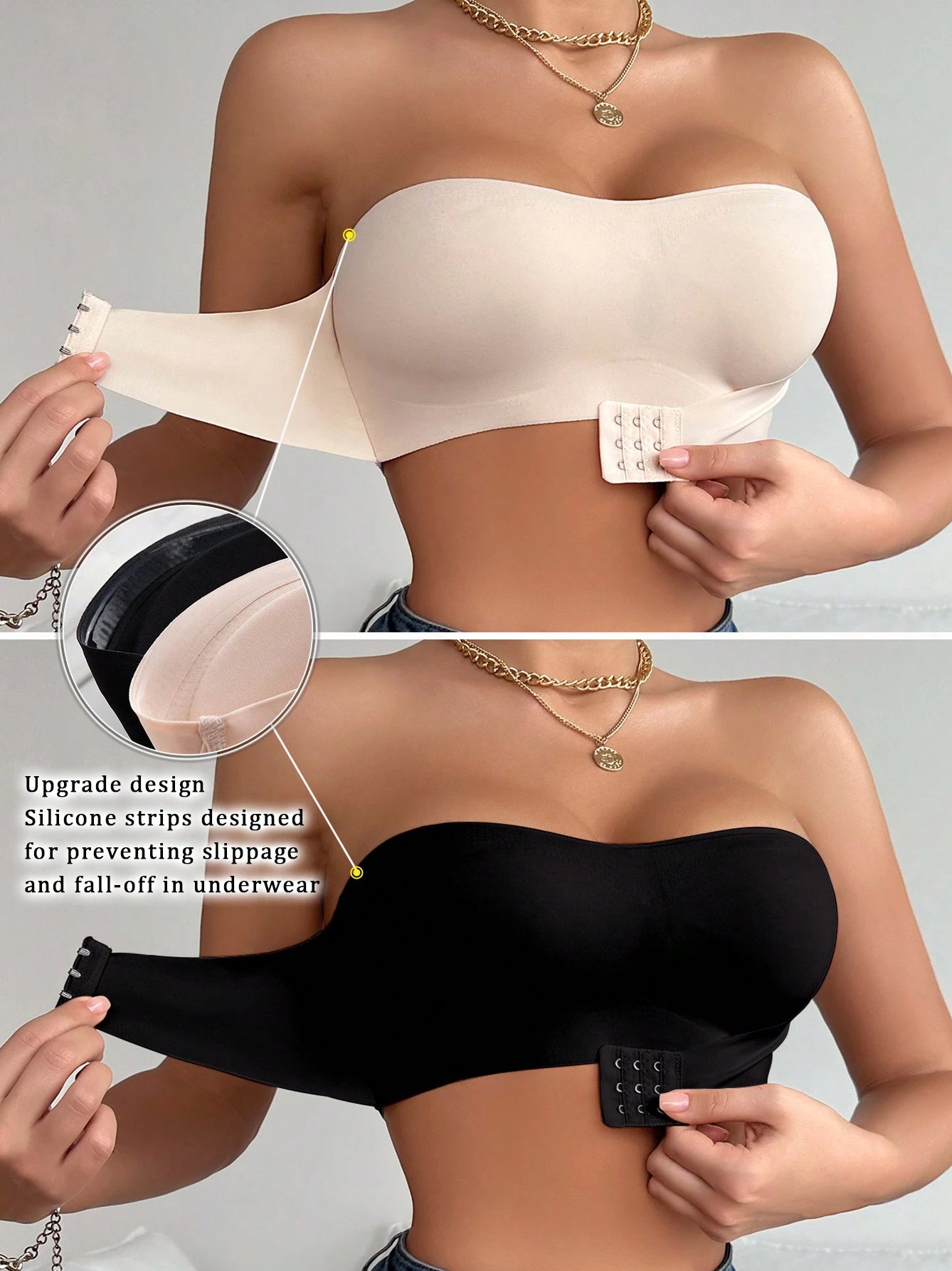 Solid Color Front Closure Push Up Strapless Bra Black