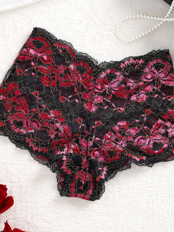 French Lace High-Waist Panties with Unique Embroidery, Breathable Underwear