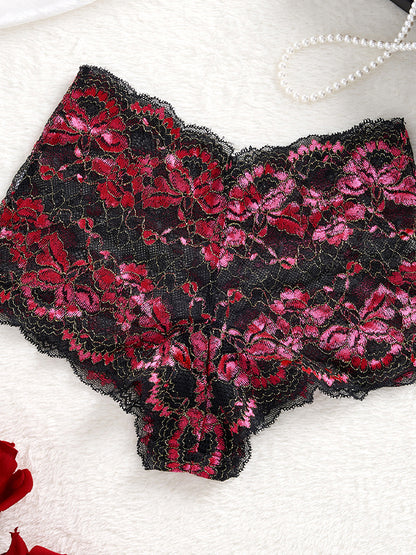 French Lace High-Waist Panties with Unique Embroidery, Breathable Underwear