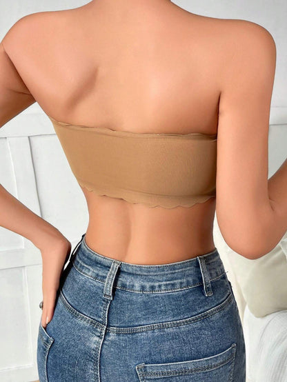 Rippled Edge Plain Wireless Strapless Bra