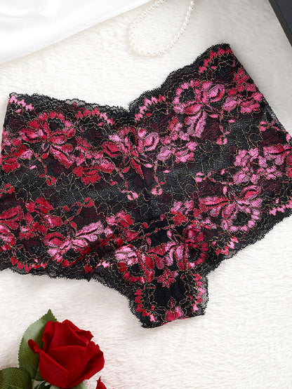 French Lace High-Waist Panties with Unique Embroidery, Breathable Underwear