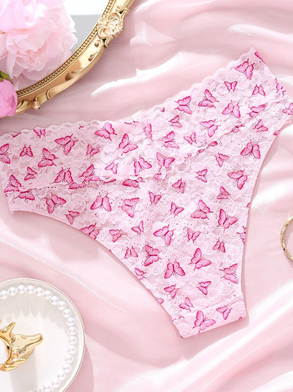 Personalized Butterfly Embroidery Lace Sheer Comfortable Cotton Breathable Low-Rise Underwear