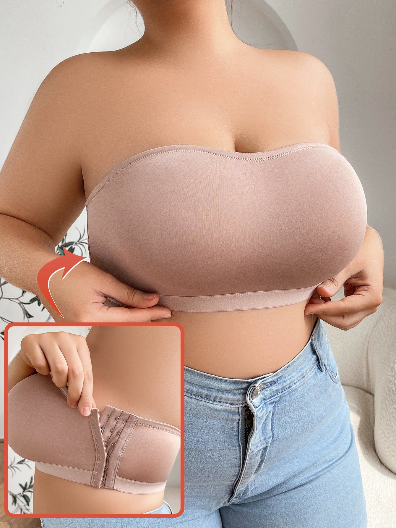 Lightweight Seamless Wire-Free Comfortable Solid Color Simple Side-Closure Strapless Bra