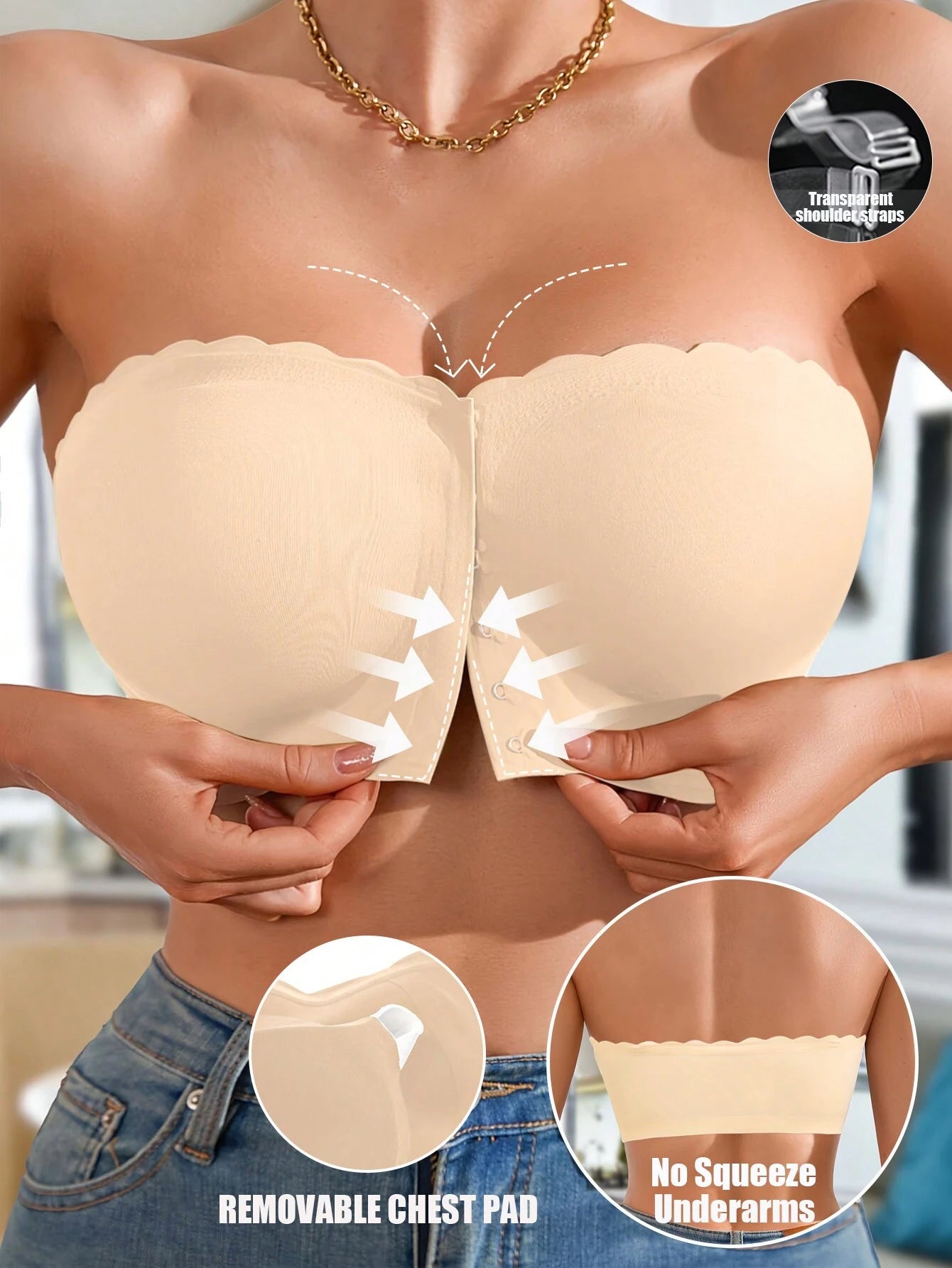 Front Closure Wireless Strapless Bra Ivory
