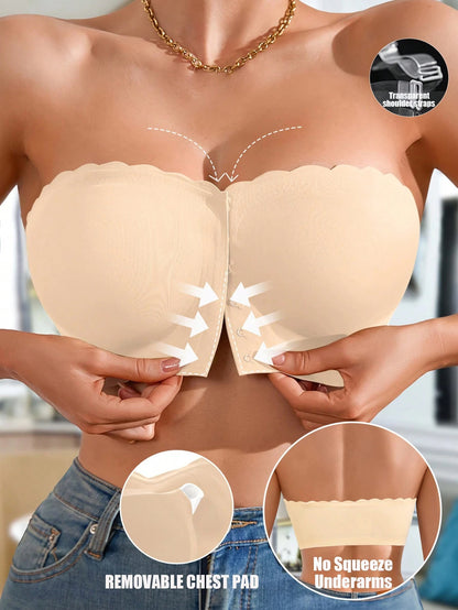 Front Closure Wireless Strapless Bra Ivory