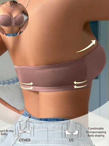 Women's Simple Front Button Multi-Ribbed Wireless Comfortable Non-Reducing Bra RosyBrown
