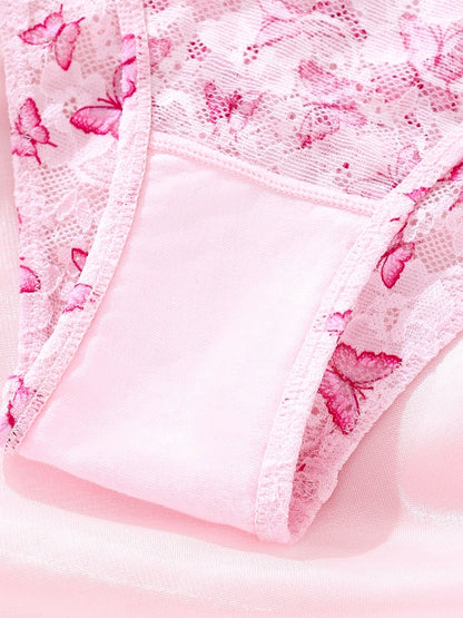 Personalized Butterfly Embroidery Lace Sheer Comfortable Cotton Breathable Low-Rise Underwear