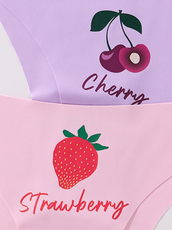 Personalized Fruit Print Seamless Breathable Ruffled Low Waist Underwear