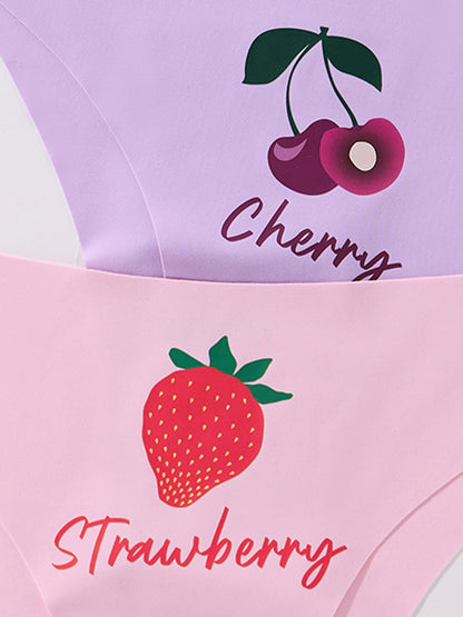 Personalized Fruit Print Seamless Breathable Ruffled Low Waist Underwear