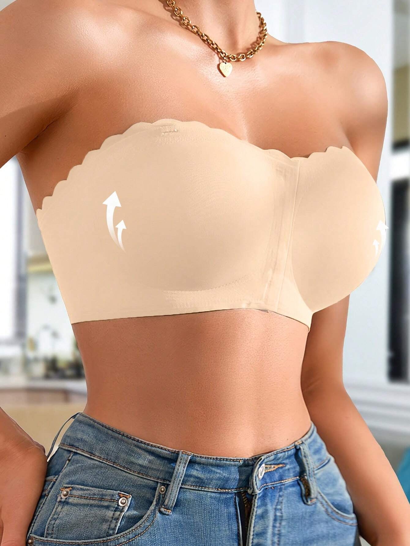 Front Closure Wireless Strapless Bra Ivory