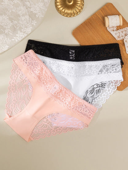 Sexy Lace Splicing Ice Silk Breathable Panties