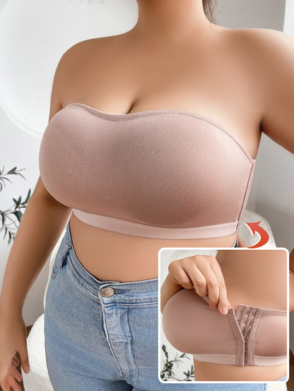 Lightweight Seamless Wire-Free Comfortable Solid Color Simple Side-Closure Strapless Bra