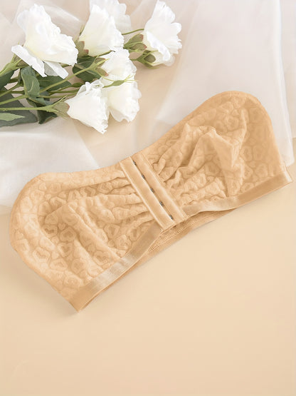 Heart Embroidery Sexy Lace Non-Slip Front Closure Bra Cornsilk