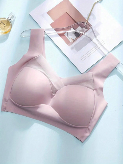 Women's Mesh Seamless Smooth Comfort Wire Free Bra  Pink