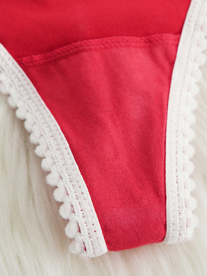 Unique Lace-Up Waistband High-Stretch Panel Printed Ribbed Breathable Low-Waist Sexy Underwear