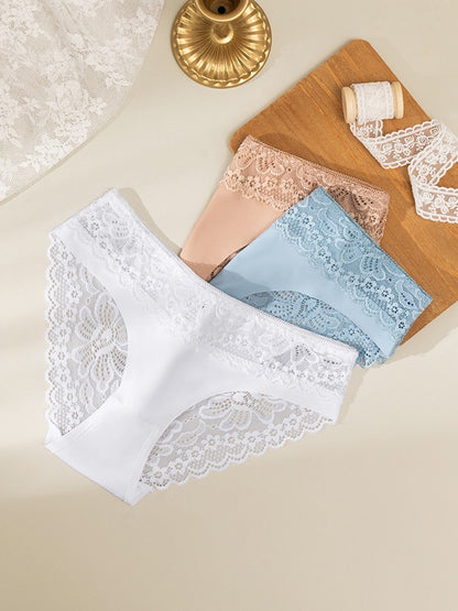 Sexy Lace Splicing Ice Silk Breathable Panties