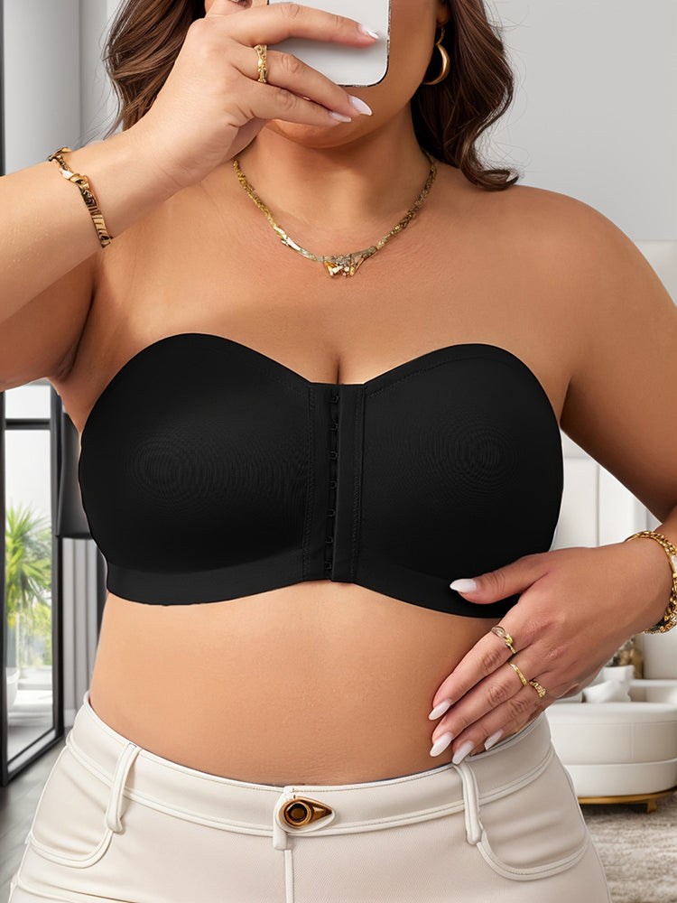 Plus Size Comfortable Non-slip Solid Color Strapless Front Buckle Invisible Bra