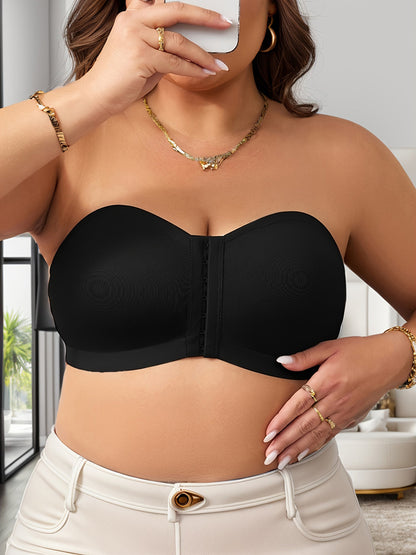 Plus Size Comfortable Non-slip Solid Color Strapless Front Buckle Invisible Bra