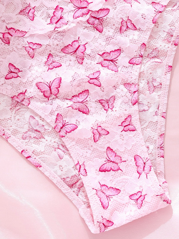 Personalized Butterfly Embroidery Lace Sheer Comfortable Cotton Breathable Low-Rise Underwear