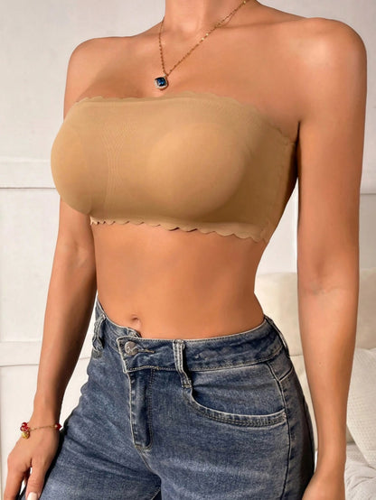 Rippled Edge Plain Wireless Strapless Bra