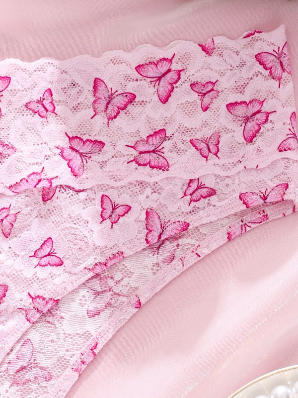 Personalized Butterfly Embroidery Lace Sheer Comfortable Cotton Breathable Low-Rise Underwear