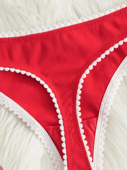 Unique Lace-Up Waistband High-Stretch Panel Printed Ribbed Breathable Low-Waist Sexy Underwear