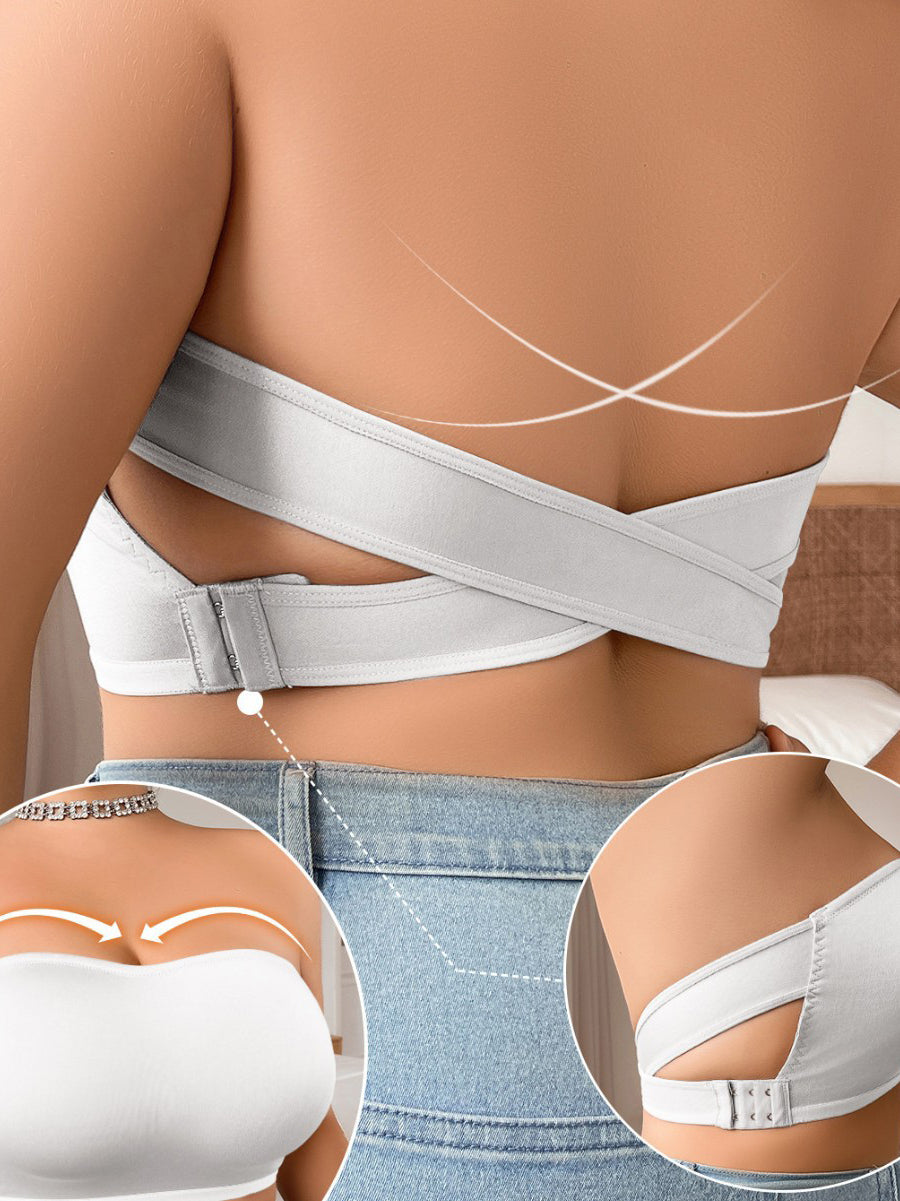 Sexy Strapless Non-Slip Gathered Back Wire-Free Bra White