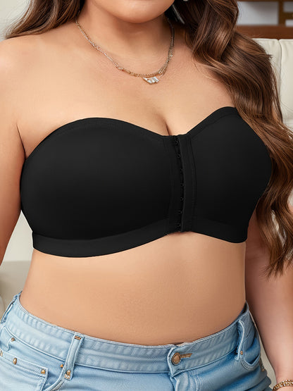 Plus Size Comfortable Non-slip Solid Color Strapless Front Buckle Invisible Bra