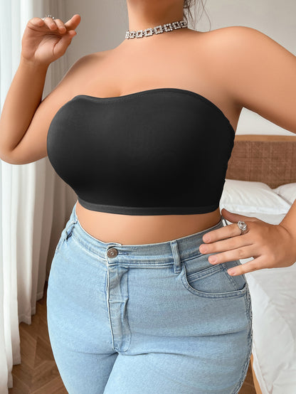 Sexy Strapless Non-Slip Gathered Back Wire-Free Bra Black