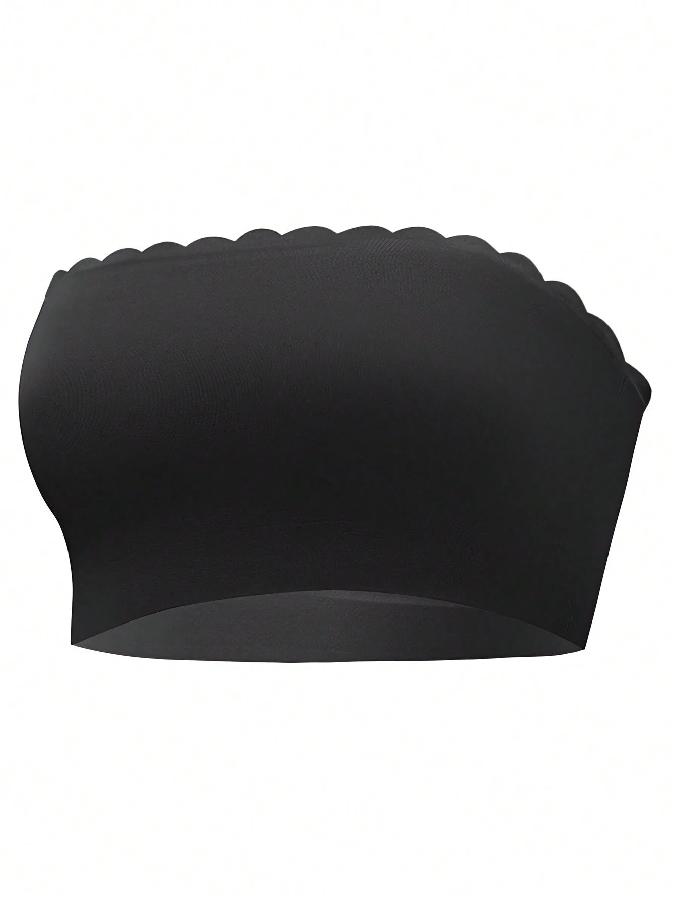 Ribbed Edge Plain Seamless Sexy Gathered Non-Wired Strapless Bra Black