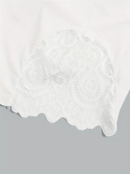 Contrast Lace Soft & Comfortable Scallop Trim Boyshort Panties White
