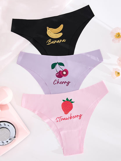 Personalized Fruit Print Seamless Breathable Ruffled Low Waist Underwear