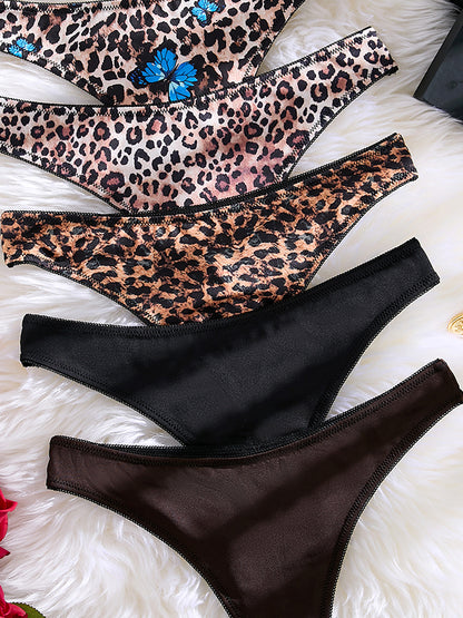 Breathable Satin-Like Leopard Print T-Back Thong underwear