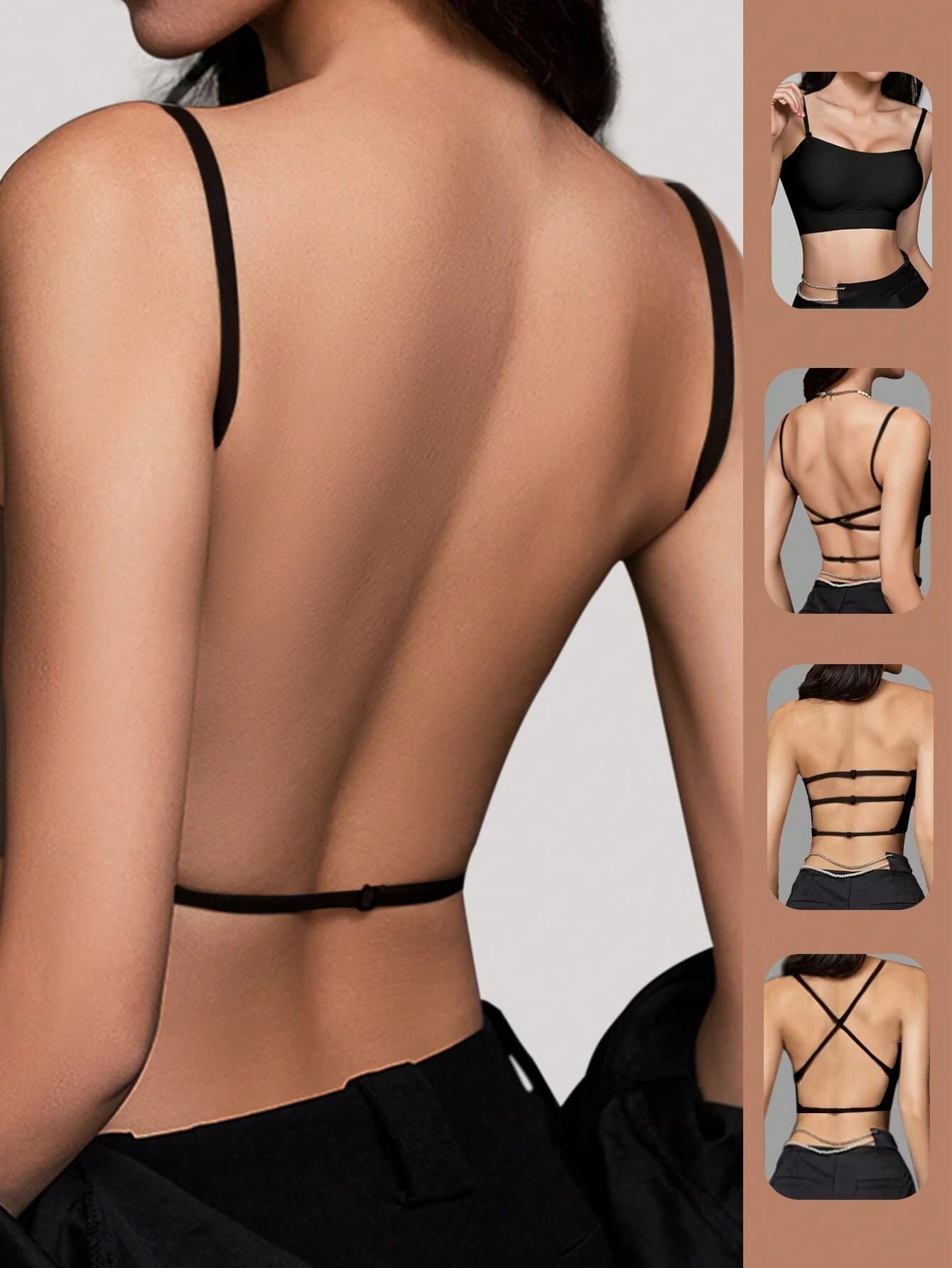 Fashionable Sexy Low-Cut Open-Back Sports Bra with Backless Push-Up Design
