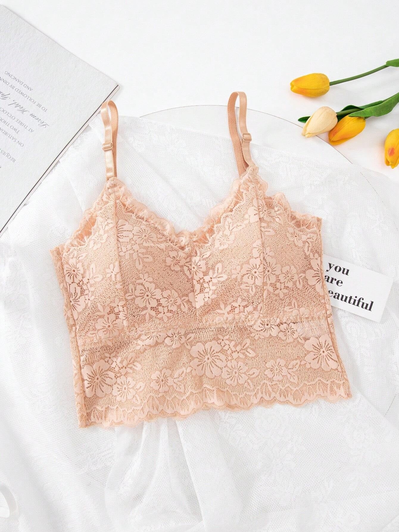Lace Back Adjustable Straps Anti-Shine Camisole Bra Cornsilk