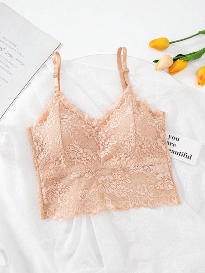 Lace Back Adjustable Straps Anti-Shine Camisole Bra Cornsilk