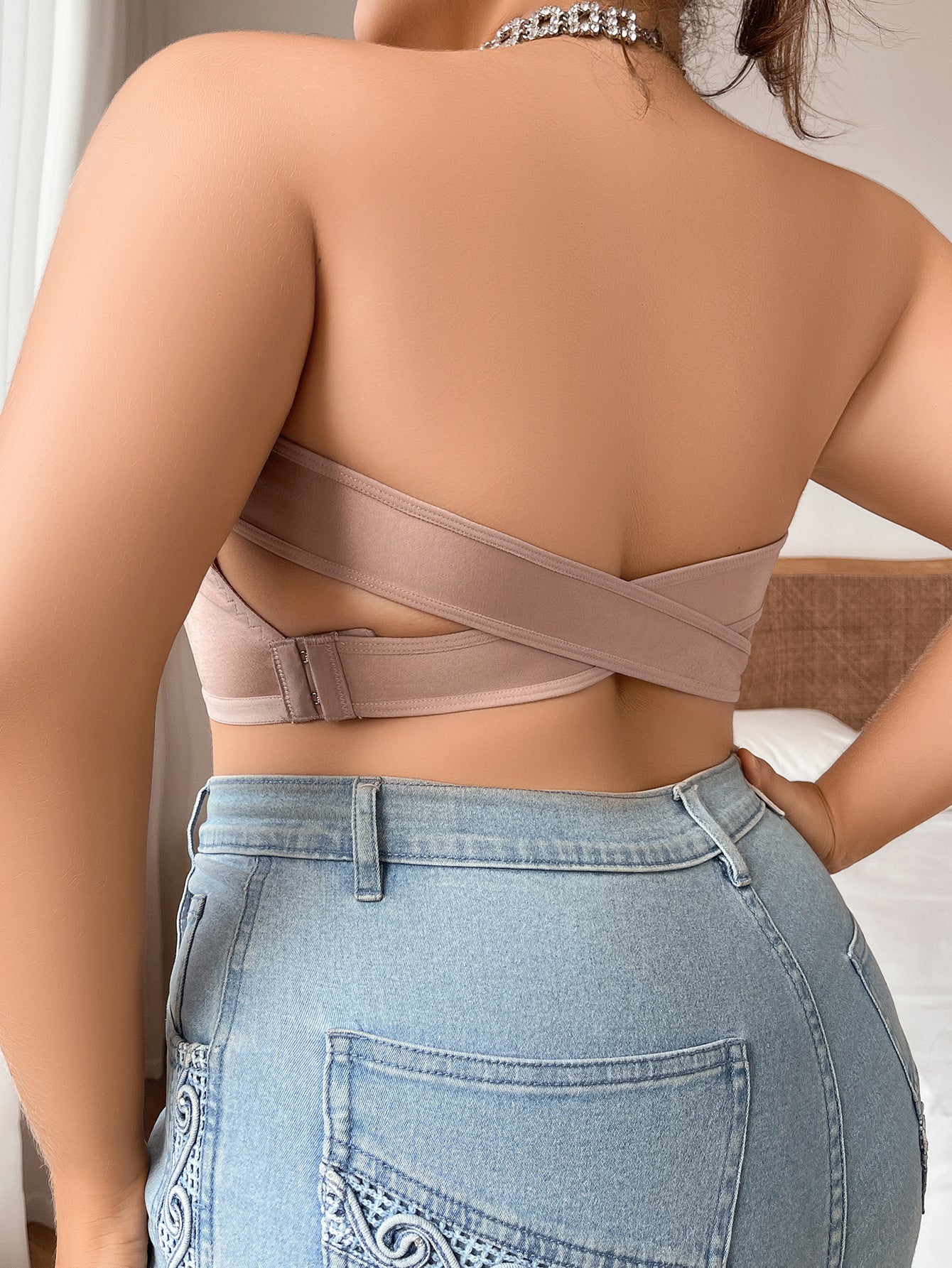 Sexy Strapless Non-Slip Gathered Back Wire-Free Bra RosyBrown