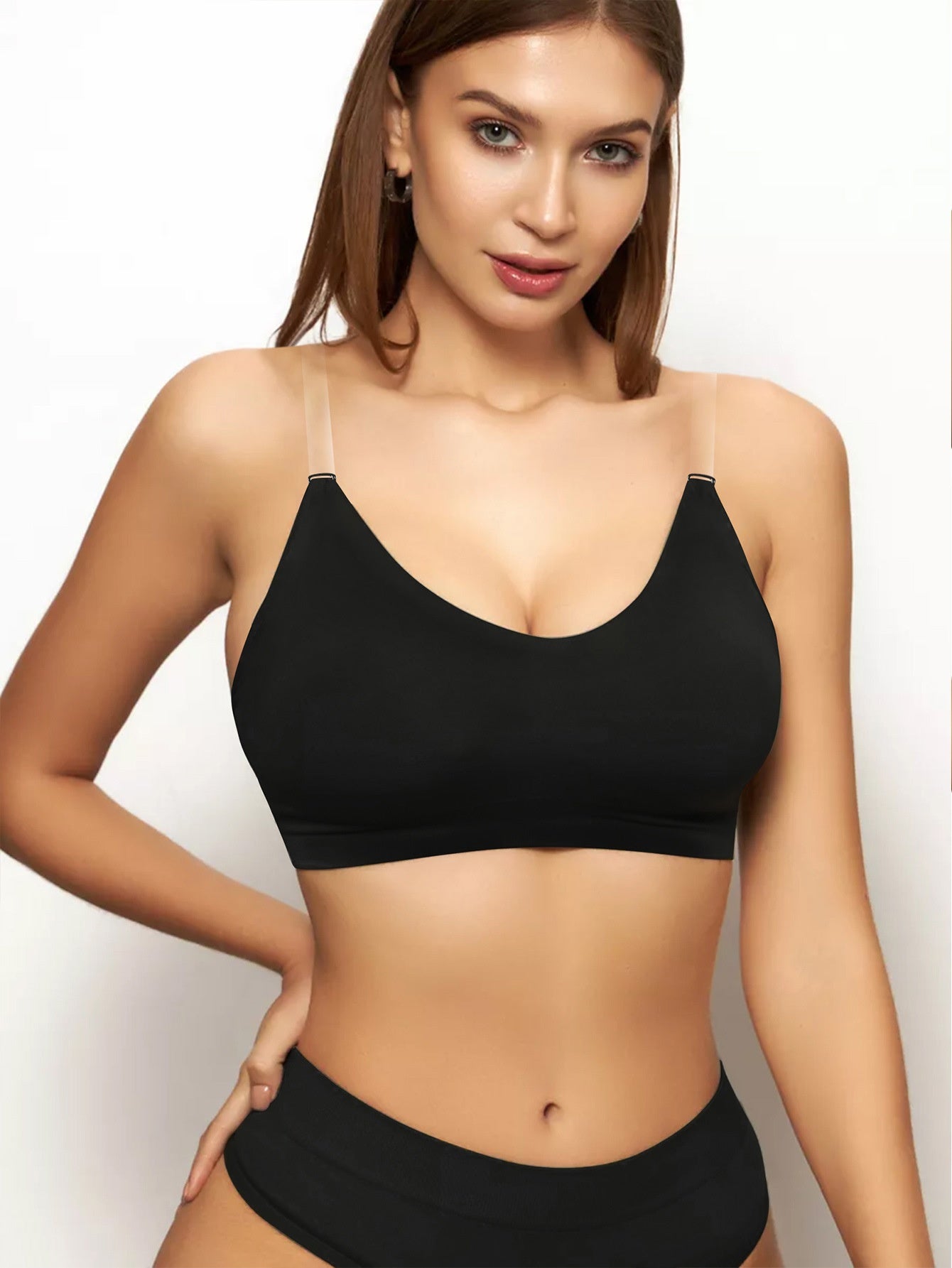 Invisible Transparent Tape Backless Strapless Wireless Bandeau Bra Black