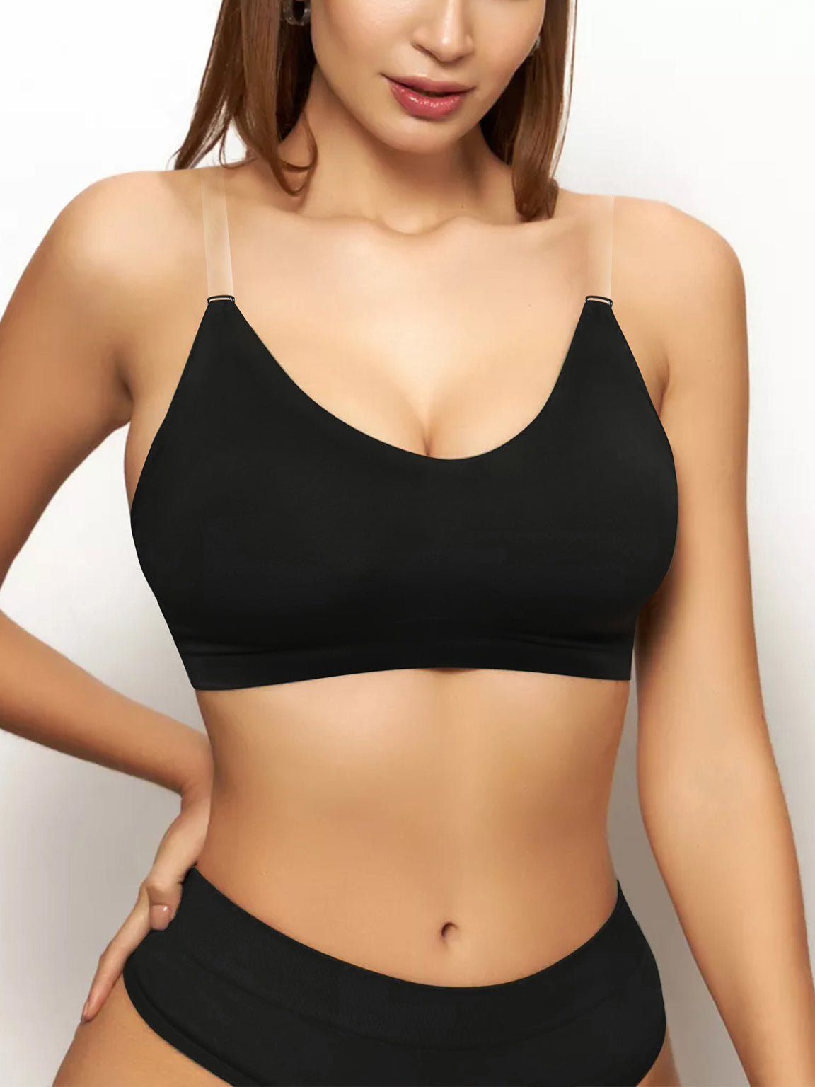 Invisible Transparent Tape Backless Strapless Wireless Bandeau Bra Black