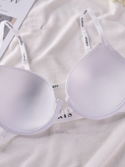 Front-Clasp Seamless Push-Up Cross-Strap Lettered Sexy Bra