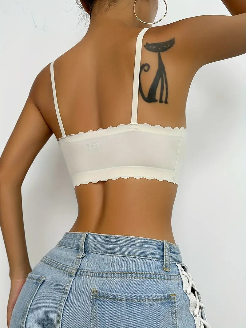 Semicircle Decorative Border Wireless Bra White Apricot