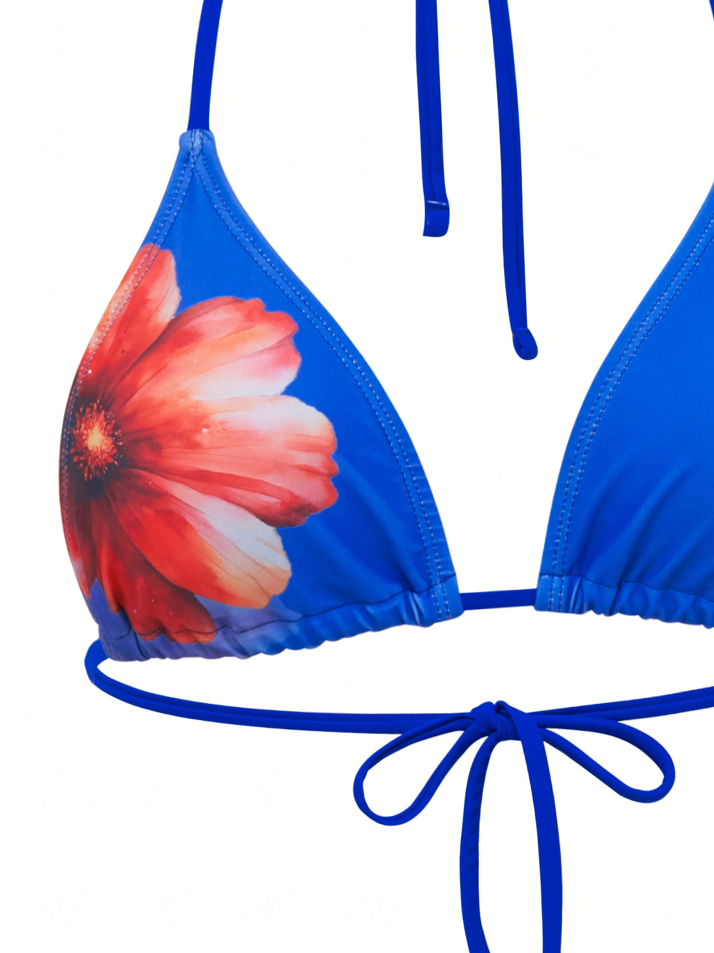 Sexy Strappy Sweet Floral Bikini Three-Piece Set Skyblue