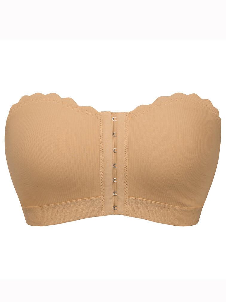 Seamless Breathable Strapless Bandeau with Wave Edge & Front Closure